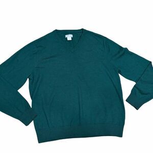 🍃 Men’s JCP 100% Merino Wool Dark Green V-Neck Sweater – Size XL ✨